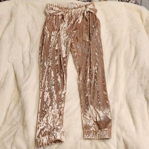 Luxurious crushed velvet joggers champagne colored with shimmer